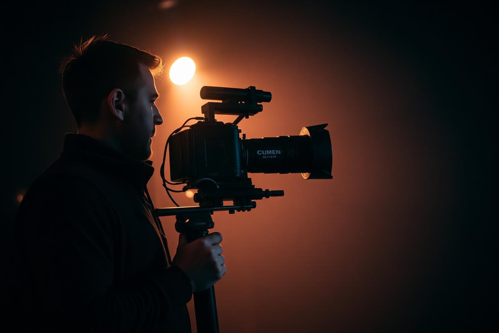 Cinematographer with cinema camera on gimbal