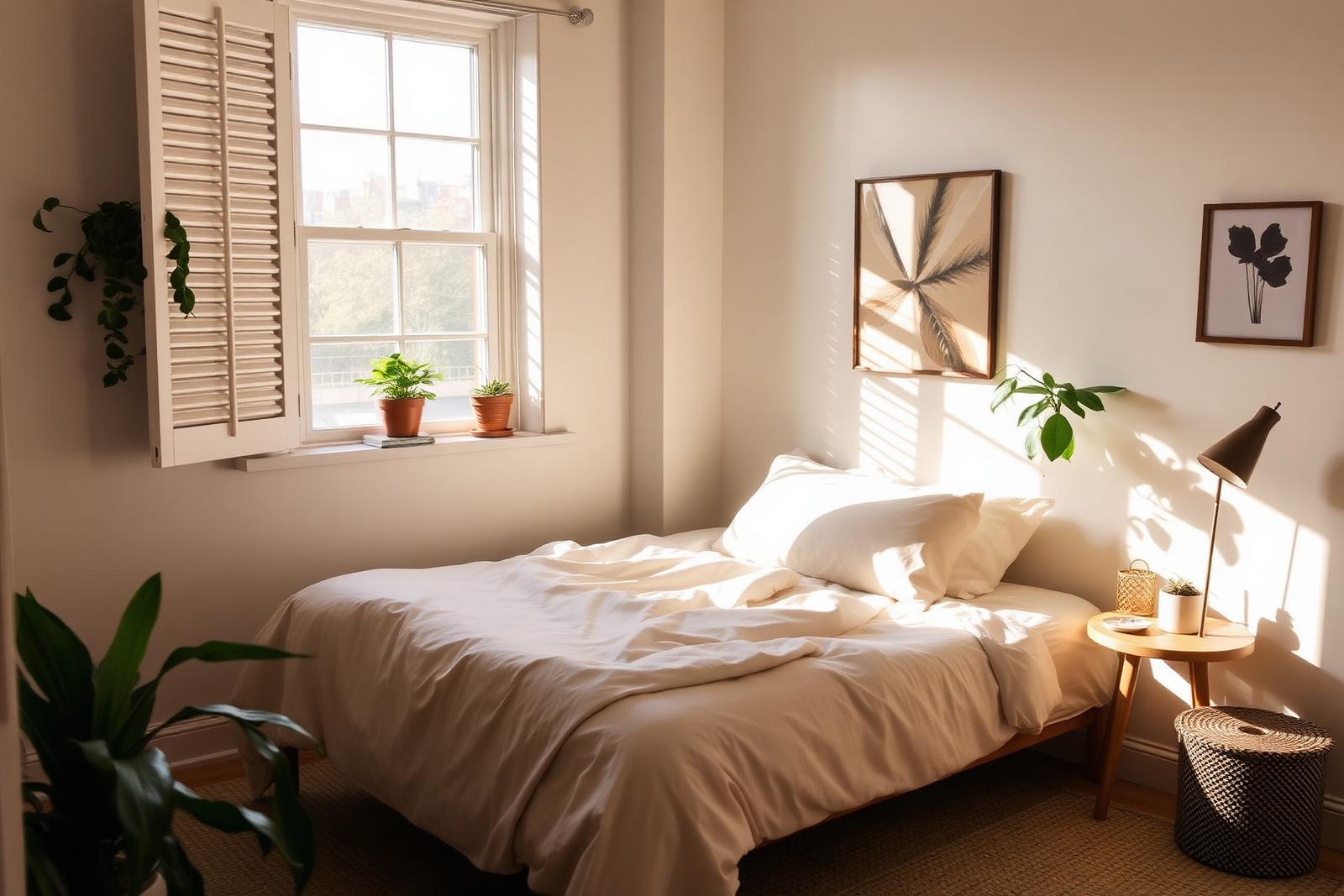 Airbnb bedroom in morning light