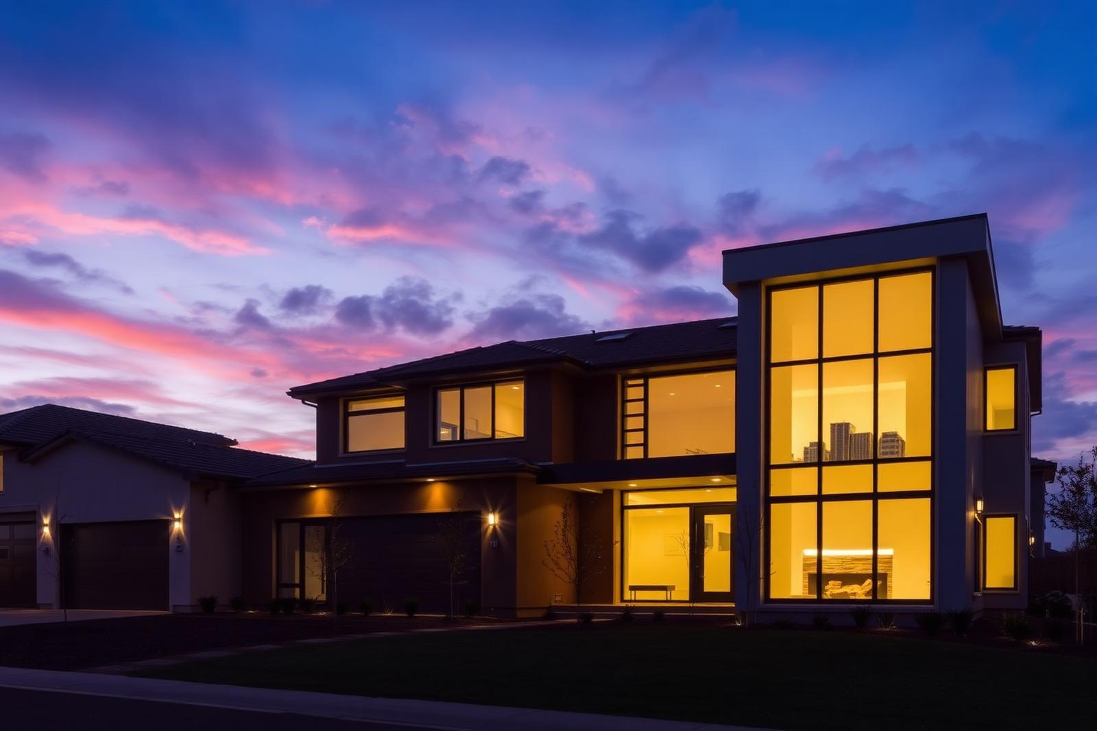 Contemporary house exterior at twilight